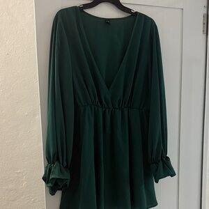 SHEIN Dark Emerald V-Neck Long Sleeve Tunic